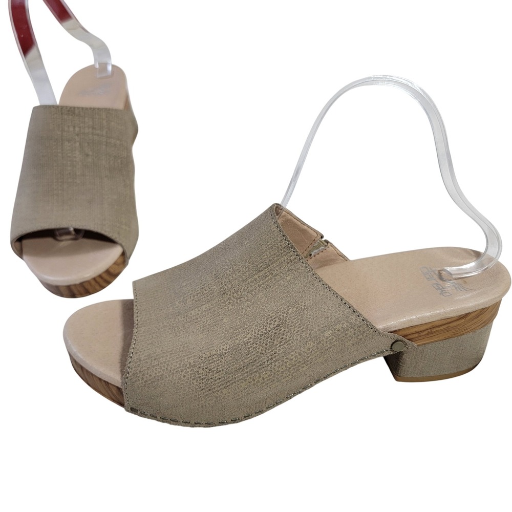 Dansko Maci Taupe Textured Leather Slide Sandals Block Heel Clog Open Toe 41 EUC